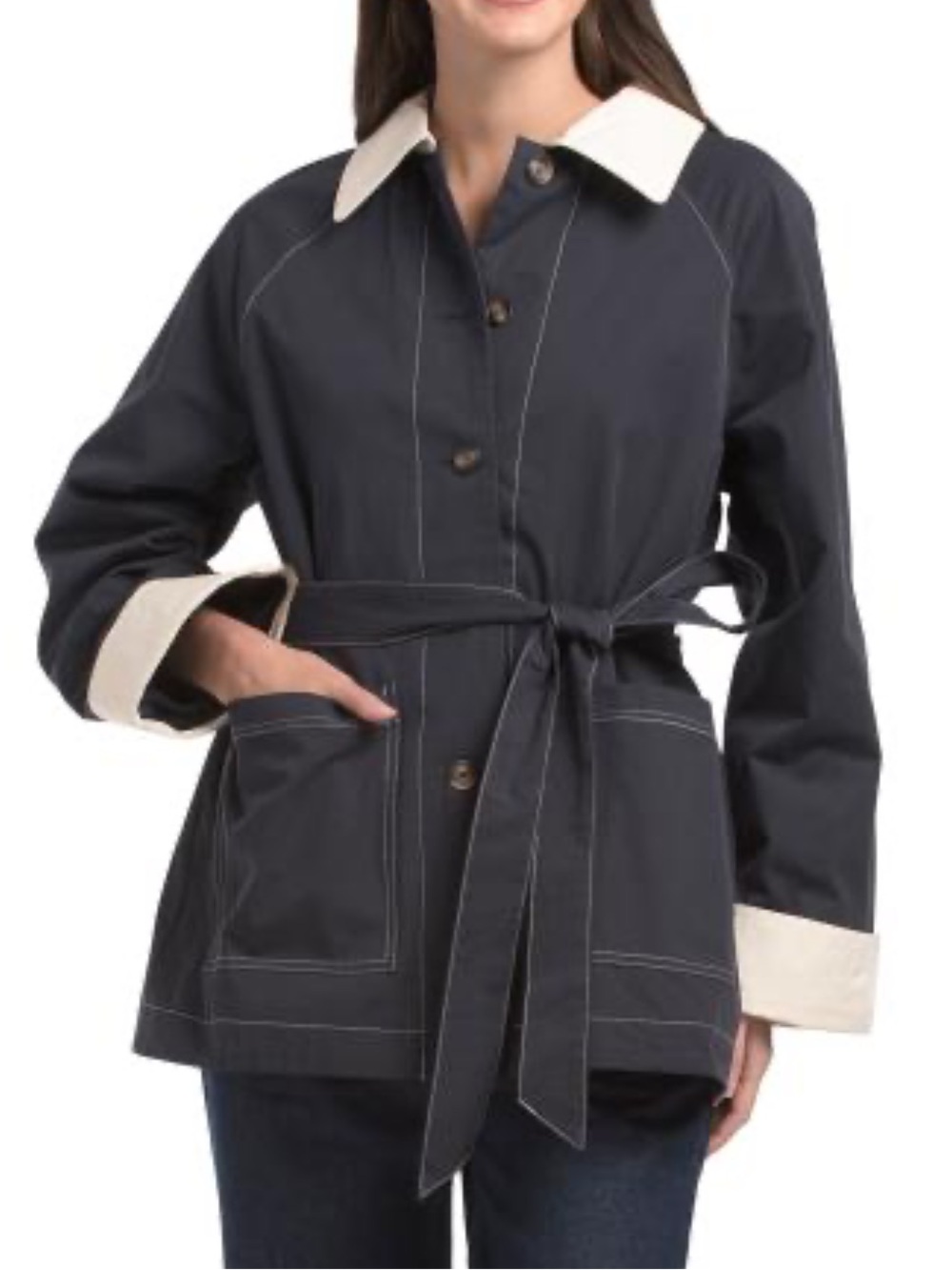 CALYPSO ST. BARTH Contrast Collar Belted Trench Coat